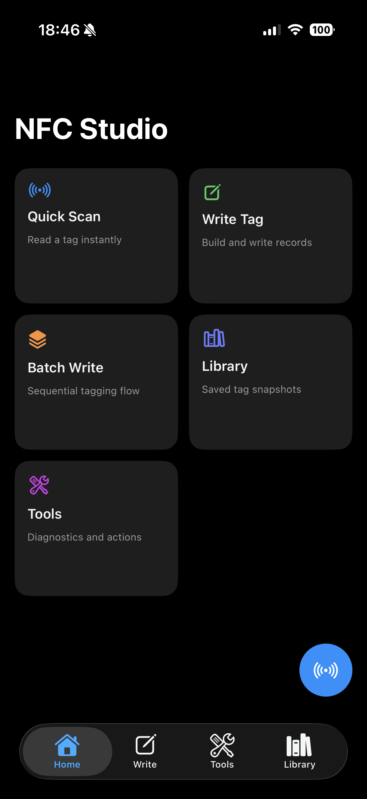 NFC Studio home screen