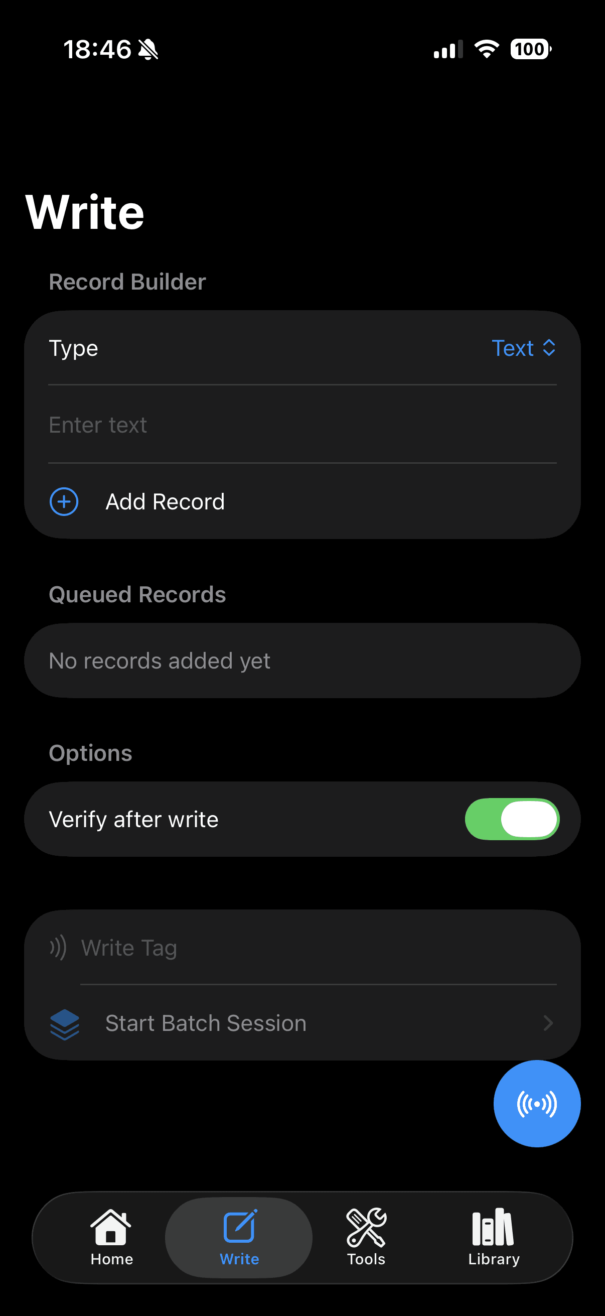 Write tab with record builder